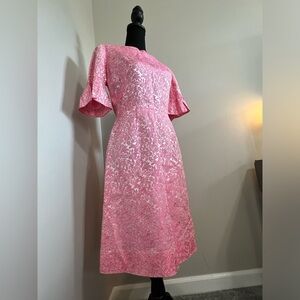 1950s Pink Floral Brocade A-line, Vintage Cocktail Dress size Small